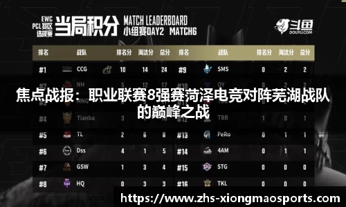 焦点战报：职业联赛8强赛菏泽电竞对阵芜湖战队的巅峰之战